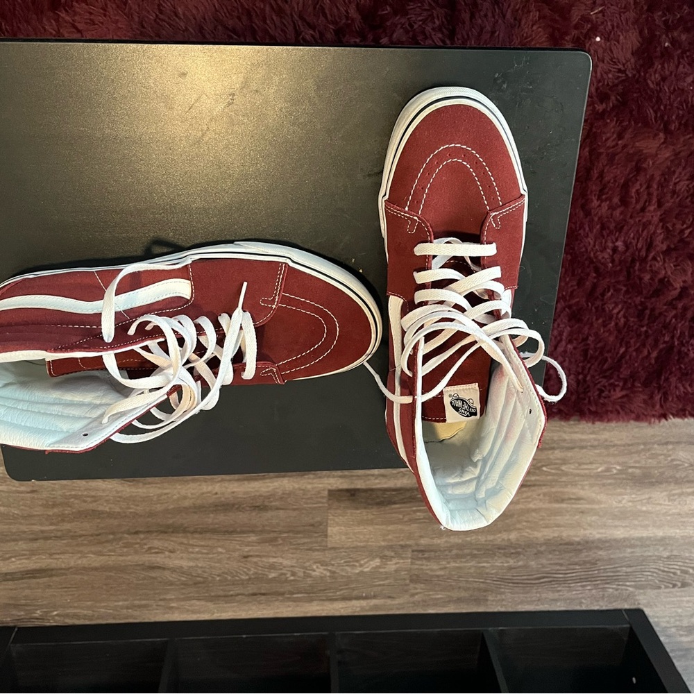 Vans Burgundy High-Top Sneakers with White Laces